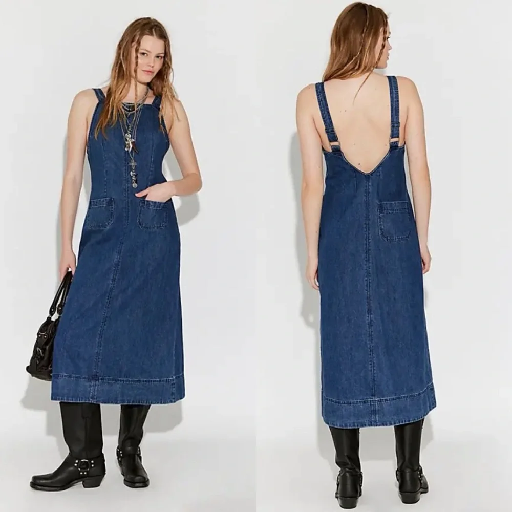 NWT Free People Dex Denim Pocket Midi Dress
